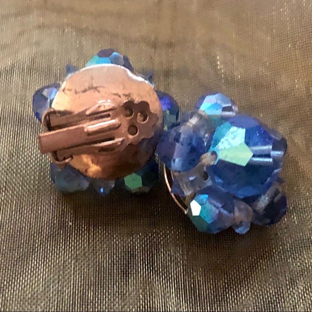 Antique Blue Crystal Clip Earrings